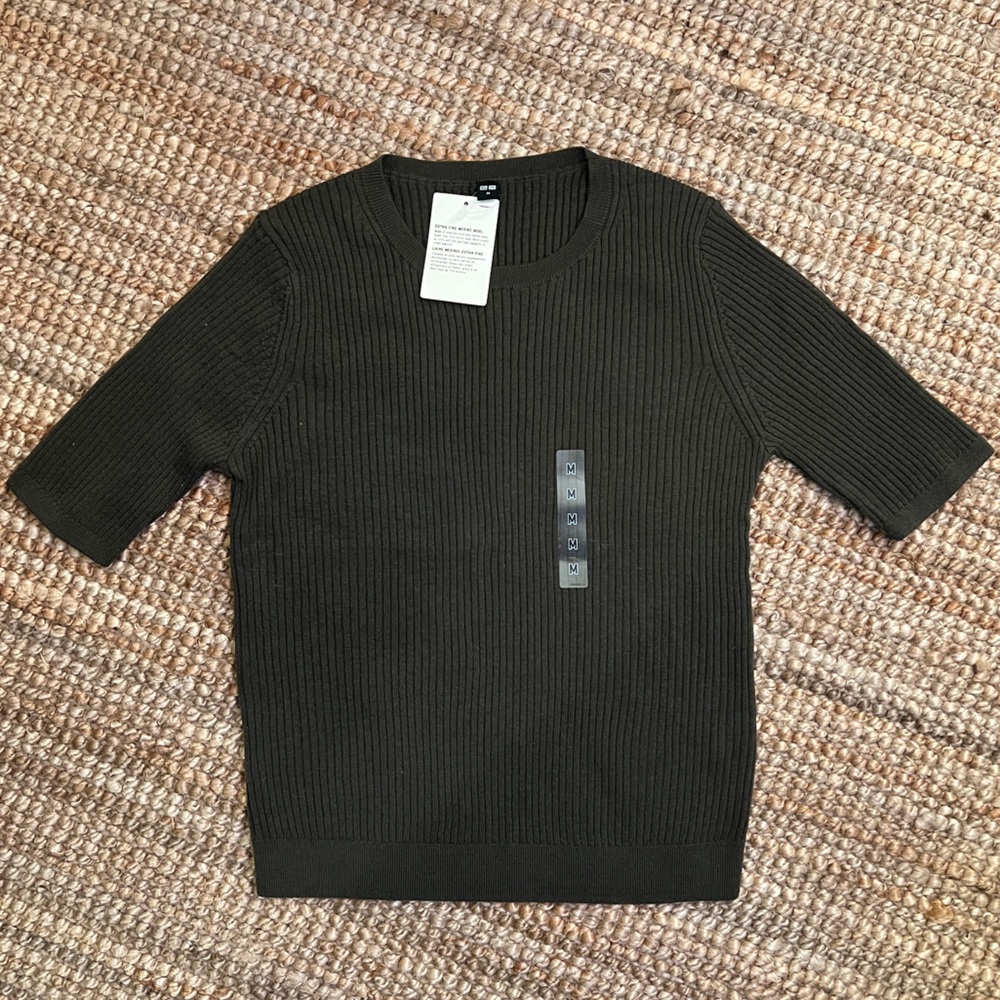 Merino wool ribbed crew sweater